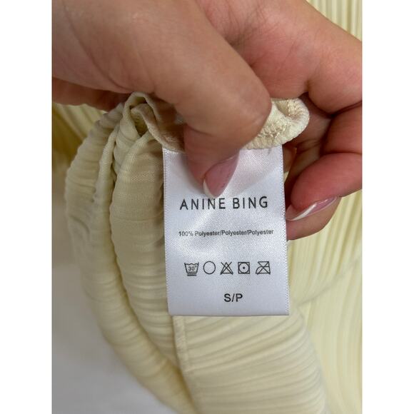 NWT Anine Bing Kira Padded Shoulder Ribbed Mini Dress Buttercream Women's Size S - Picture 5 of 5